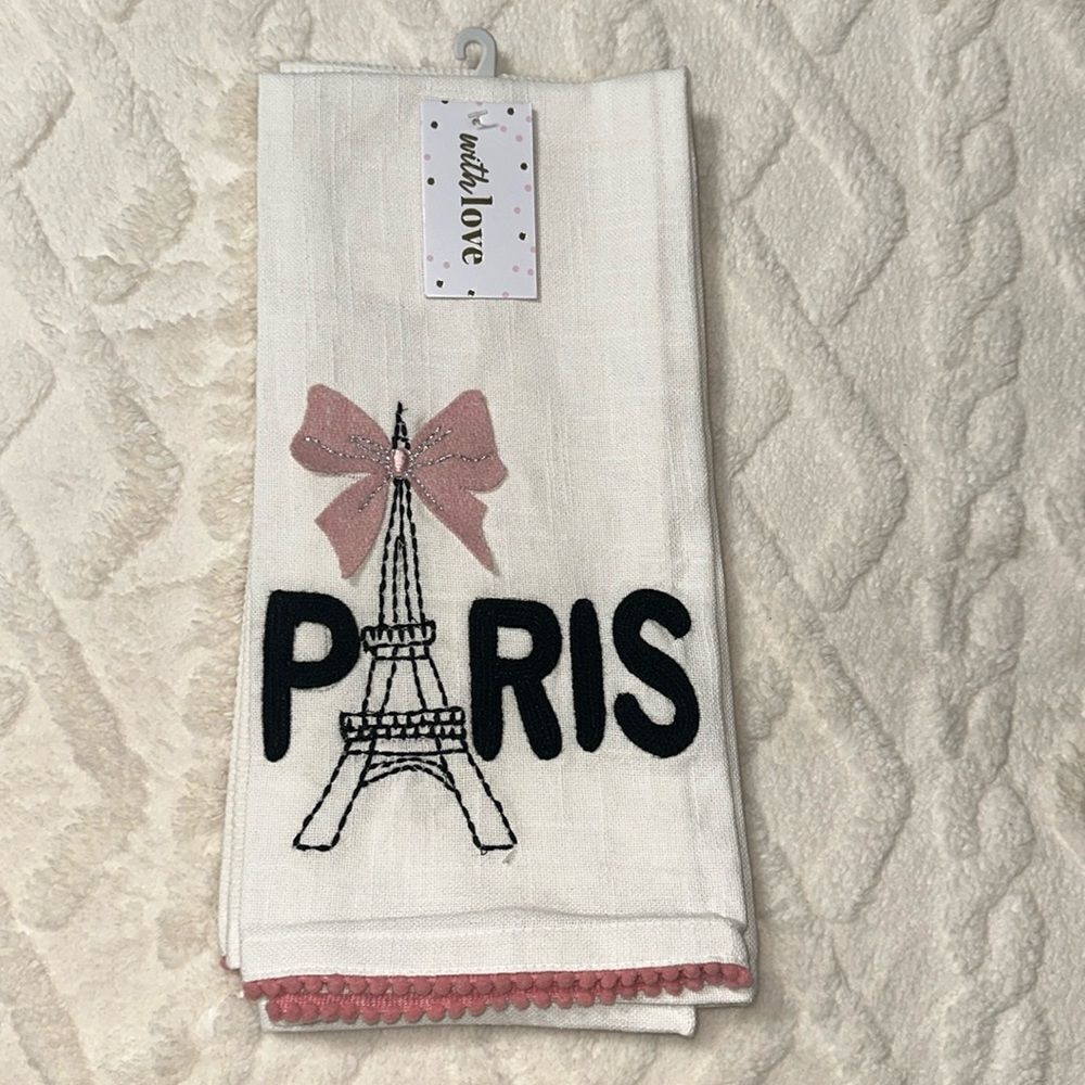 with LOVE Pink Ivory Black Metallic PARIS Eiffel Tower Cotton Kitchen Towels 3